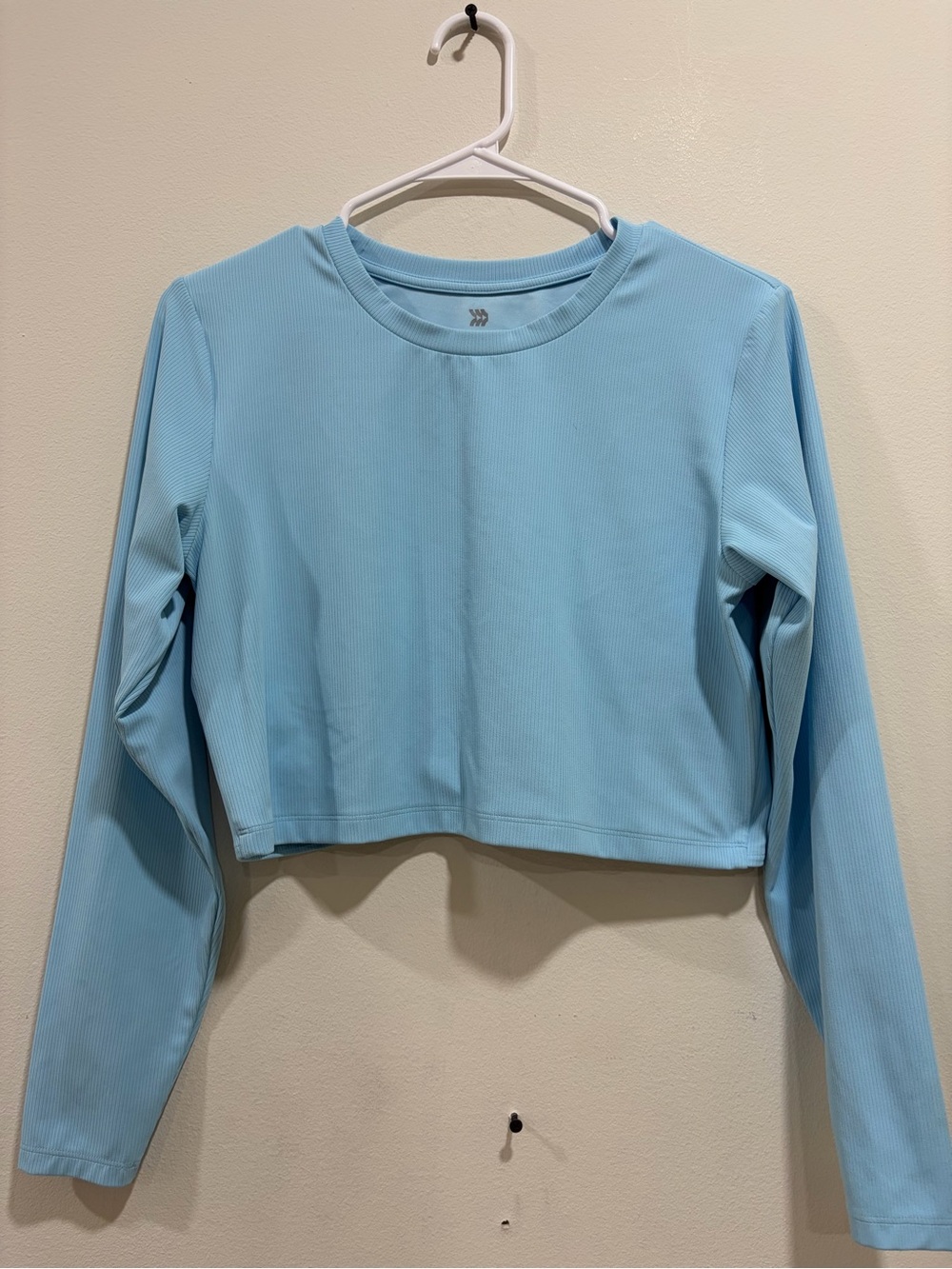 all in motion Sky Blue Cropped Ribbed Long-Sleeve Top